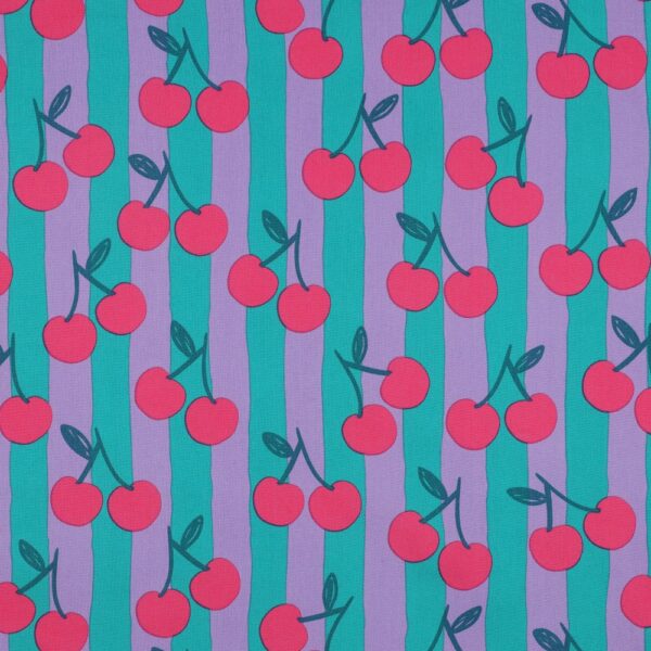 Bomullspoplin Cherries and apples turkos/rosa fg 5