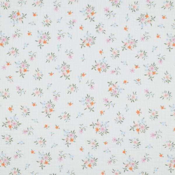 Muslin Blombuketten vit/rosa/grön fg 2