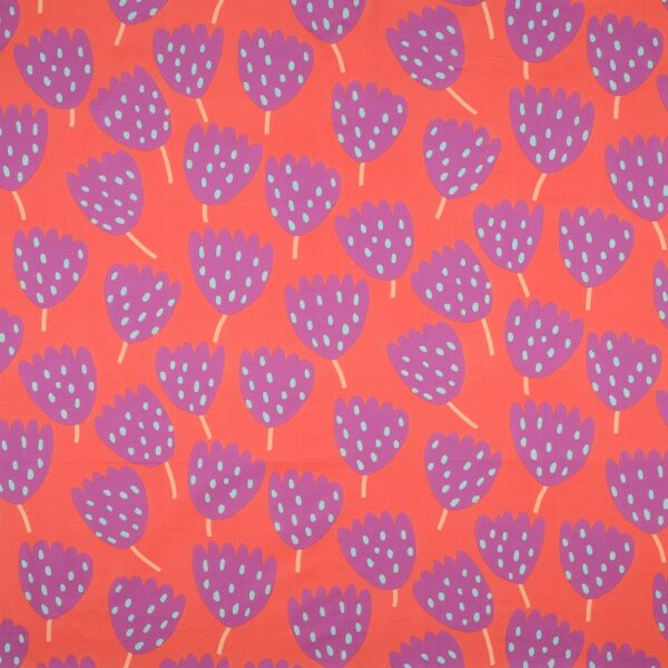 Bomullspoplin Tulips korallorange/lila fg 21