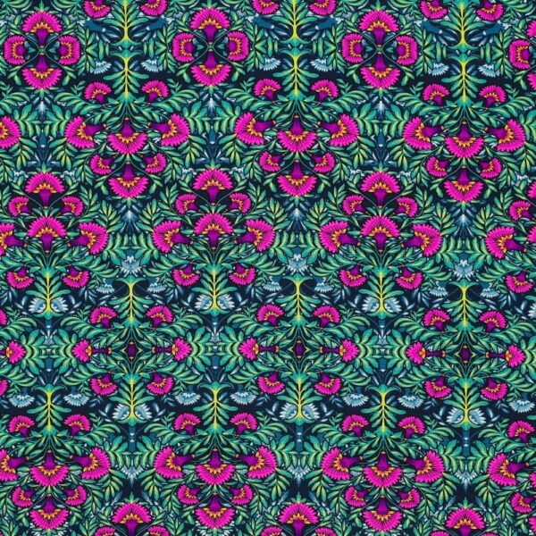 Viskospoplin Kalejdoblomma grön/cerise fg 3