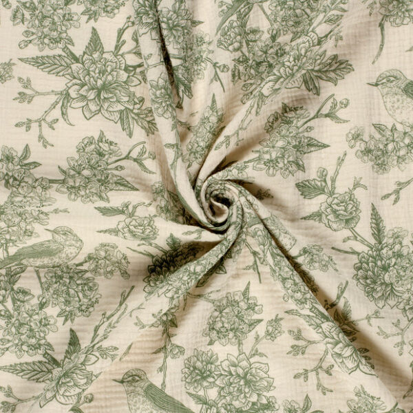 Muslin Fågelsånger naturvit/grön fg 22